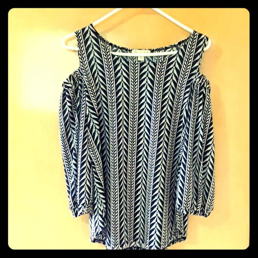 Blue and white top size large